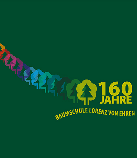 Buntes Logo aus graphischen Bäumen auf Grün